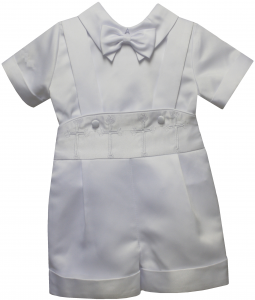 BOYS CHRISTENING SHORT PANTS JUMPER SUIT W/ CROSSES